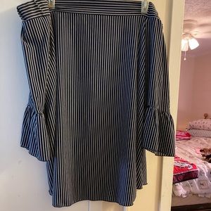 Reborn 3X Navy Blue with White Stripes and Bell Sleeves over the shoulder blouse